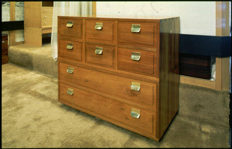 Chest of drawers in solid yew, designed by R. D. Russell and made by Gordon Russell Ltd., 1973. Credit: VADS and The Design Council Slide Collection at Manchester Metropolitan University Special Collections