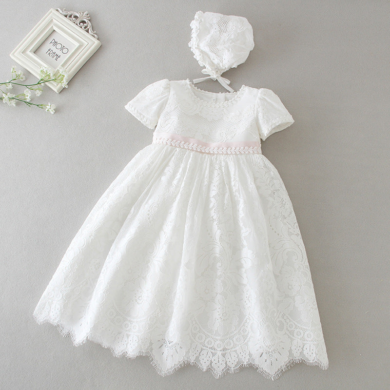 New Arrival Noble Baby Girls Christening Dress White Baptism Gown Lace