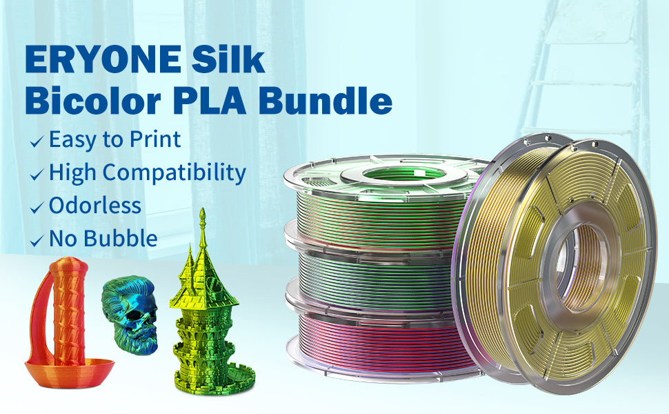 Filament PLA en soie tricolore ERYONE 1,75 mm, filament pour imprimante 3D  PLA +/-0,03 mm 1 kg/bobine, soie pourriture or et lila