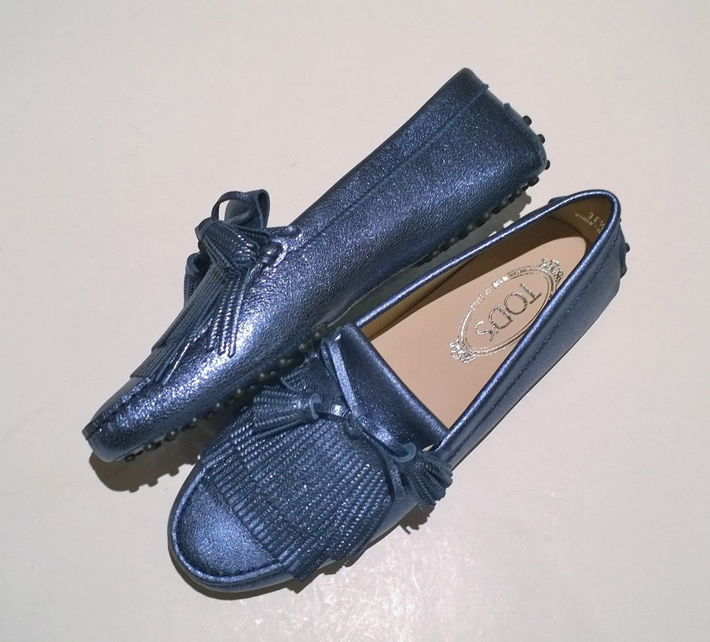 Tod's Denim Metallic Blue Loafers with Tassels Driving Shoes G – AvaMaria