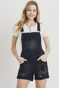 distressed denim overalls