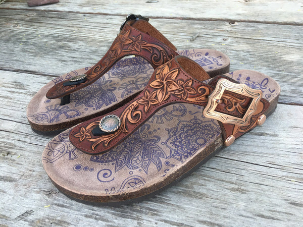 hand tooled leather sandals