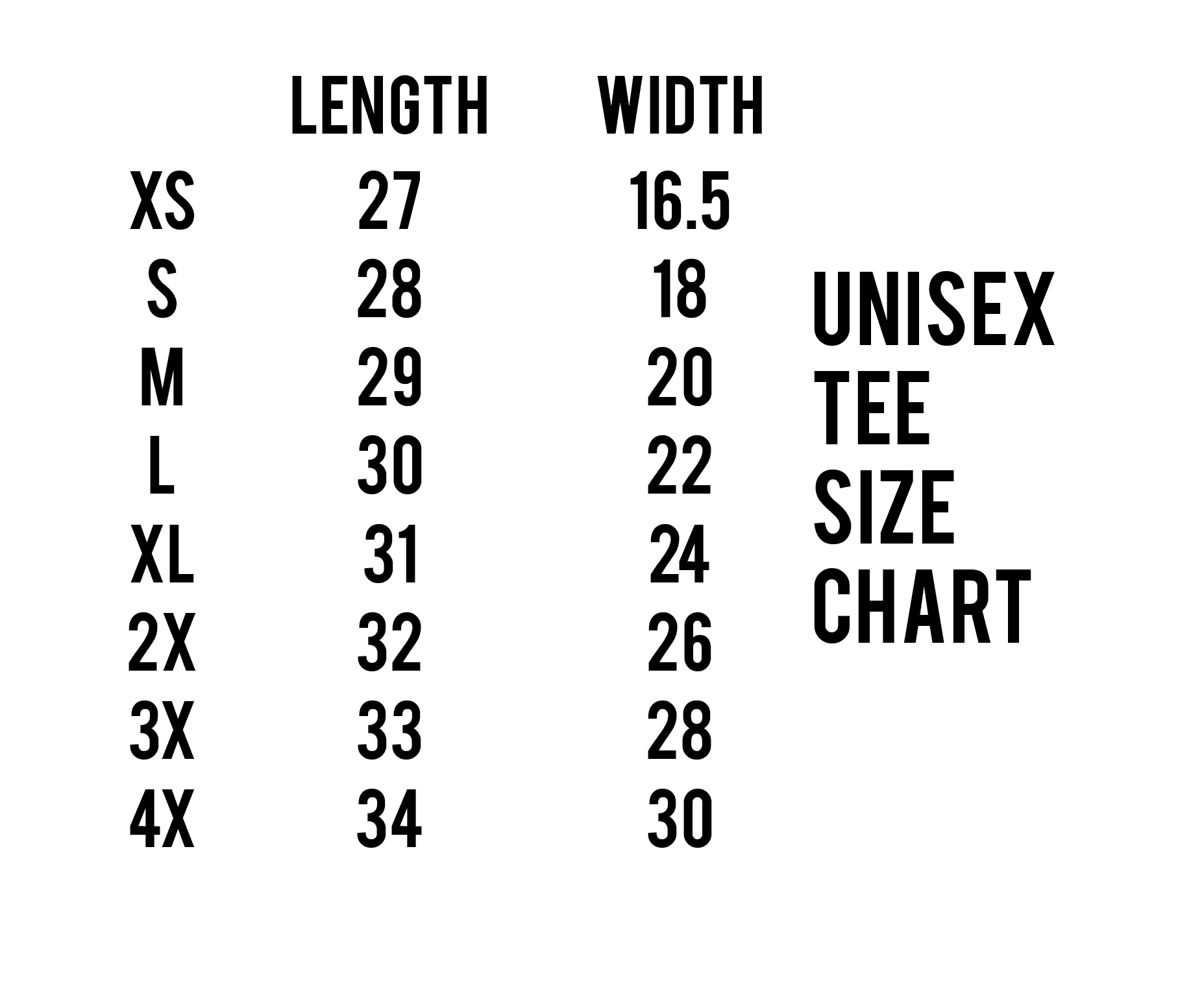 Crazy Shirts Size Chart