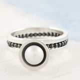 Black and silver pearl stacking rings