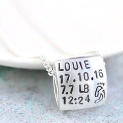 Hand stamped new baby necklace