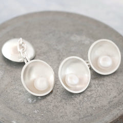 Silver pearl cufflinks for men
