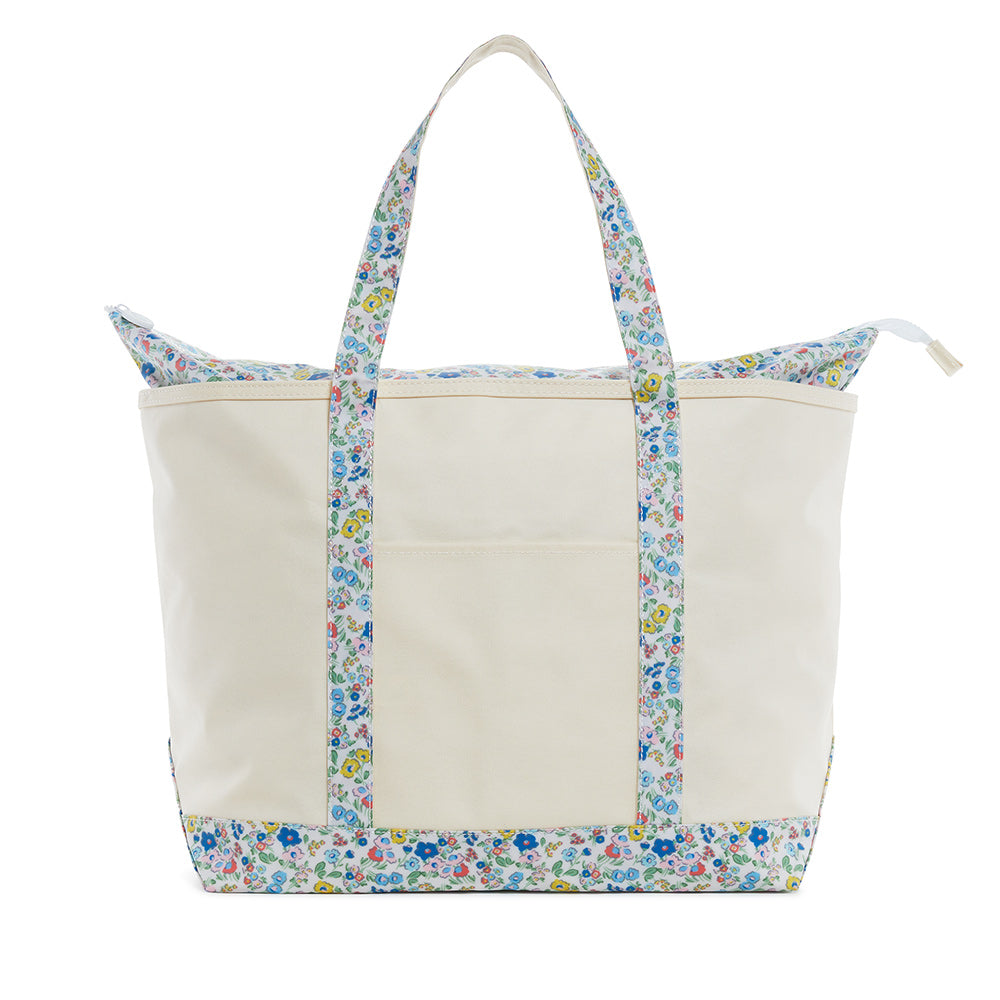 MAXI TOTE - COATED CANVAS Large NATURAL With POSIES TRIM