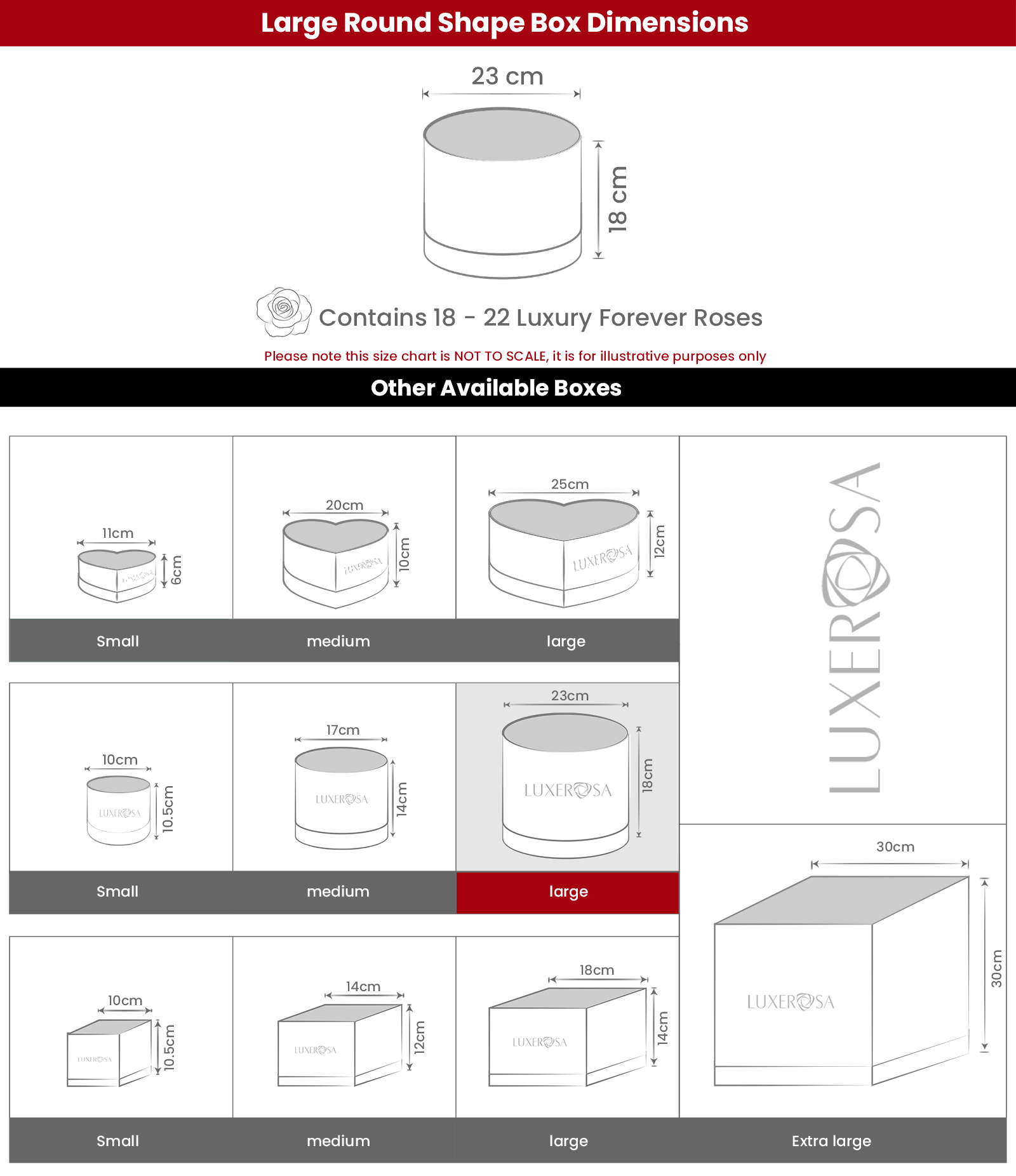 Large Round Forever Rose Box Dimensions