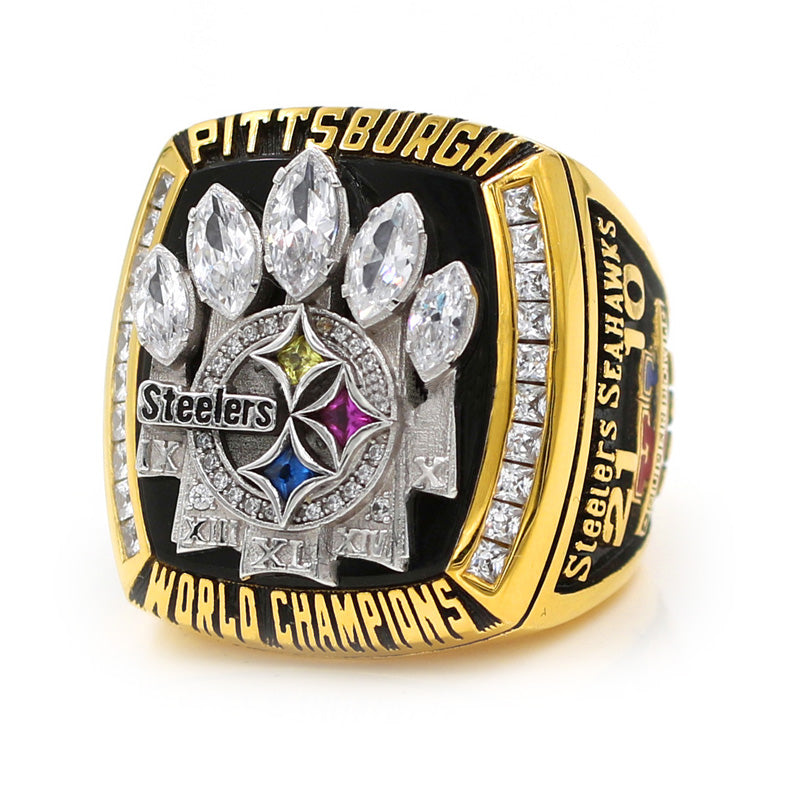 Pittsburgh Steelers replica Super Bowl keychain ring.