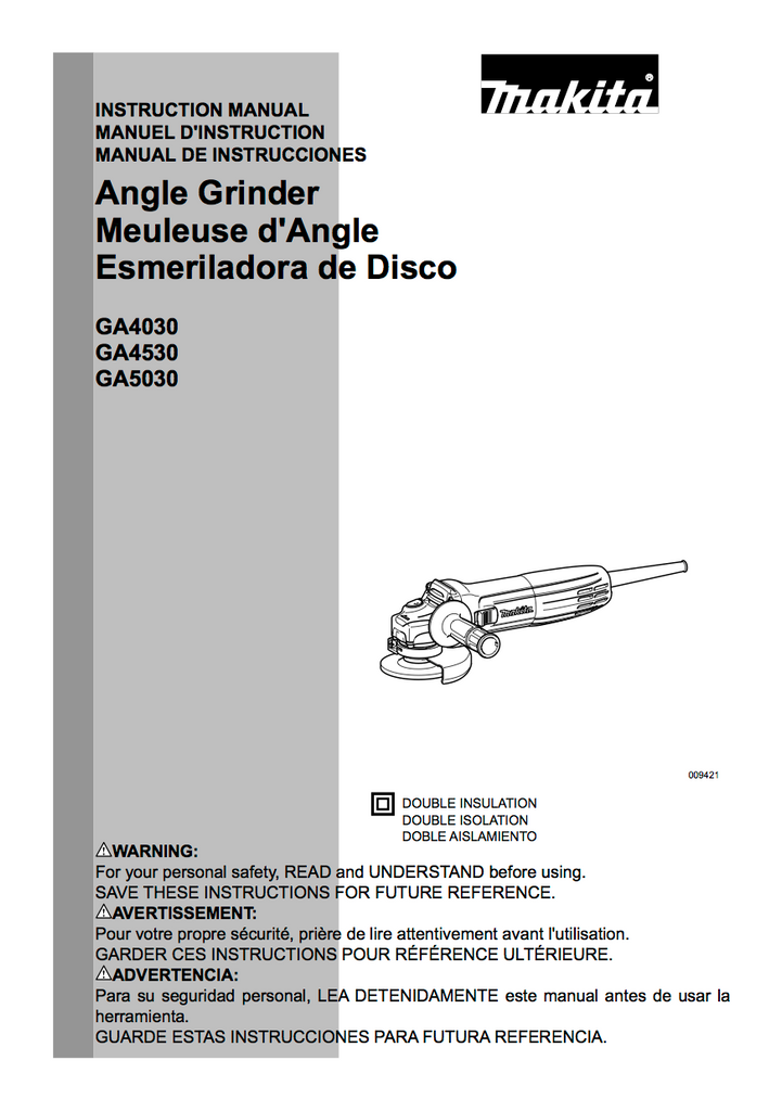 Makita Angle Grinder 2292662 Spec Sheet