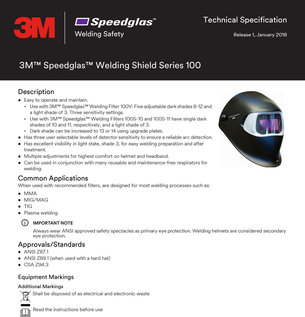 Speedglass Spec Sheet