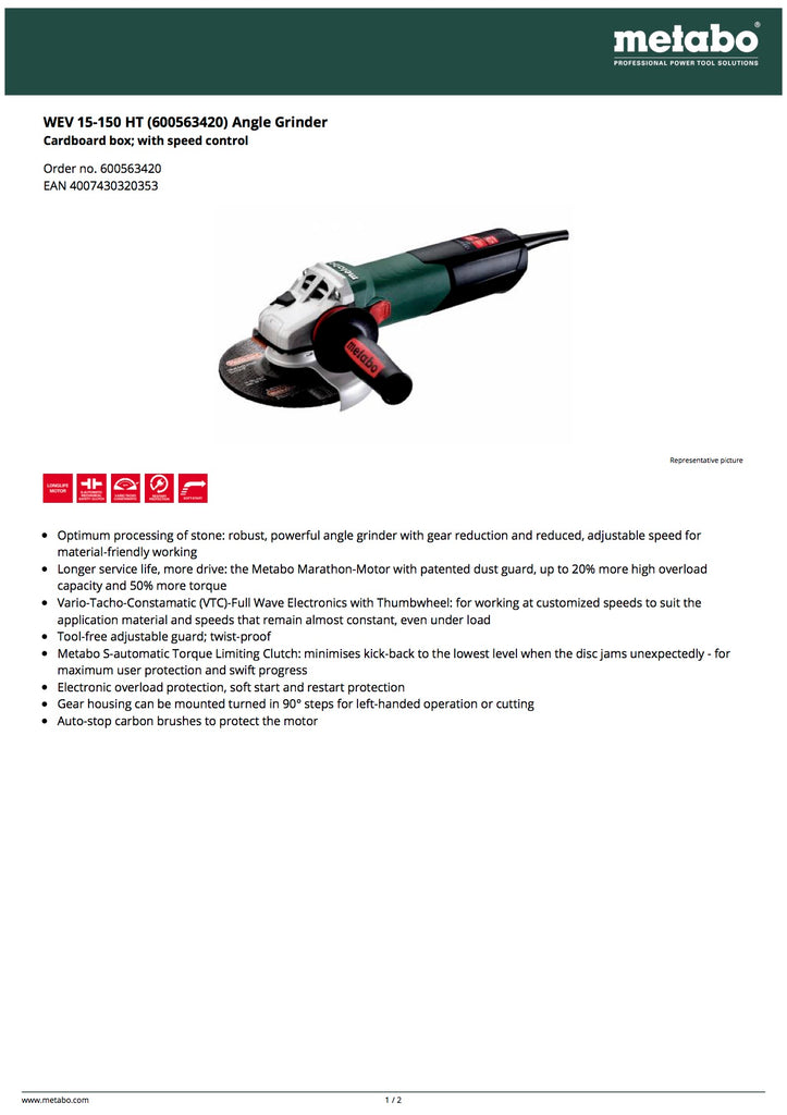 Metabo Angle Grinder Spec Sheet