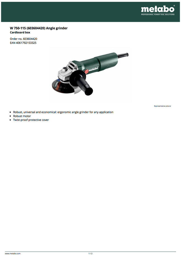 Metabo 603604420 Spec Sheet