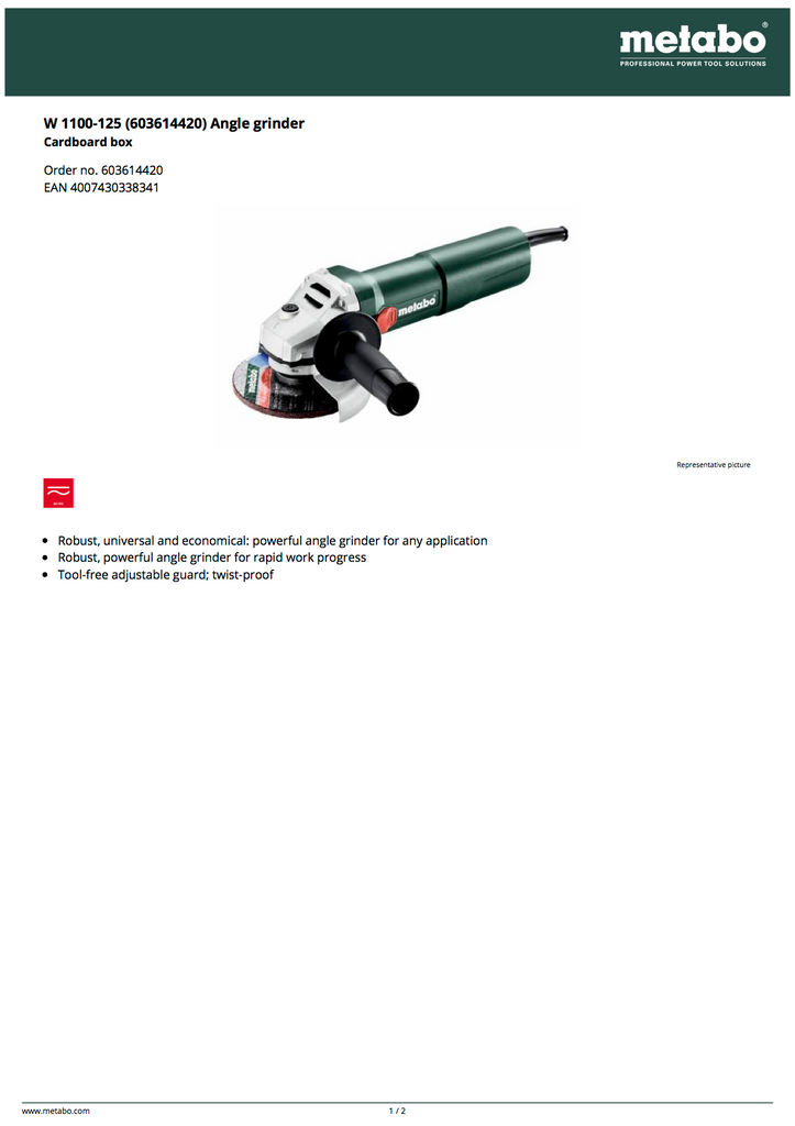 Metabo 603614420 Spec Sheet