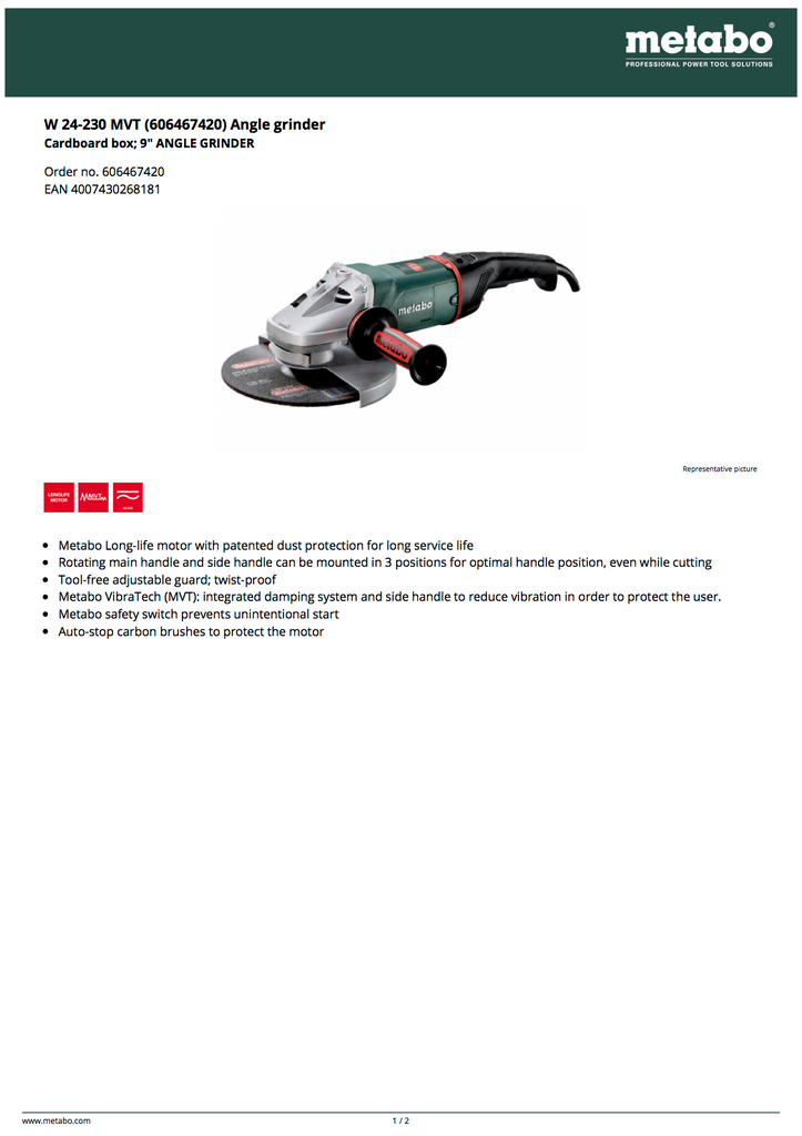 Metabo W 24-230 Spec Sheet