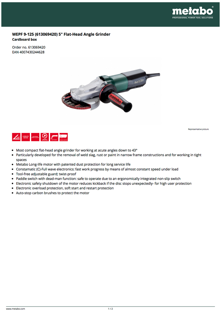 Metabo WEPF 9-125 Spec Sheet