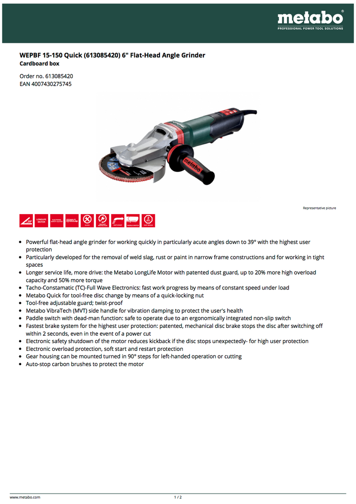 metabo 613085420 spec sheet