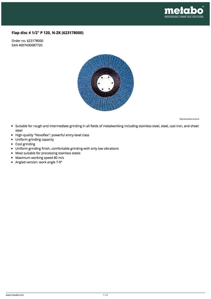 Metabo Flap disc 4 1/2" P 120, N-ZK (623178000)