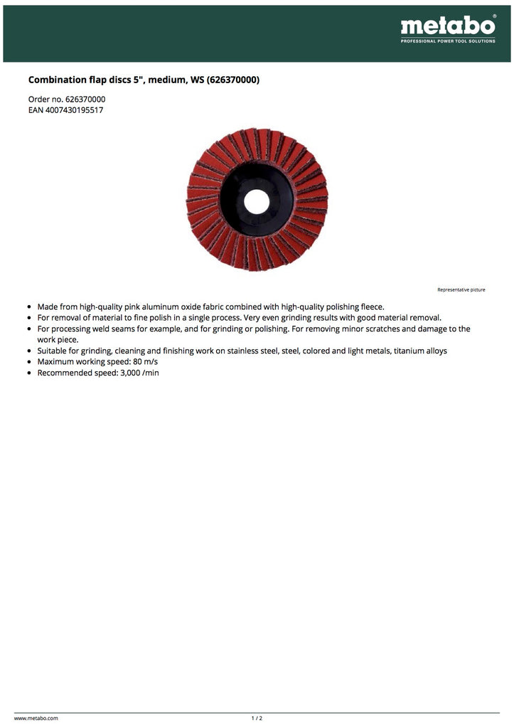 Metabo Combination flap discs 5", medium, WS (626370000)