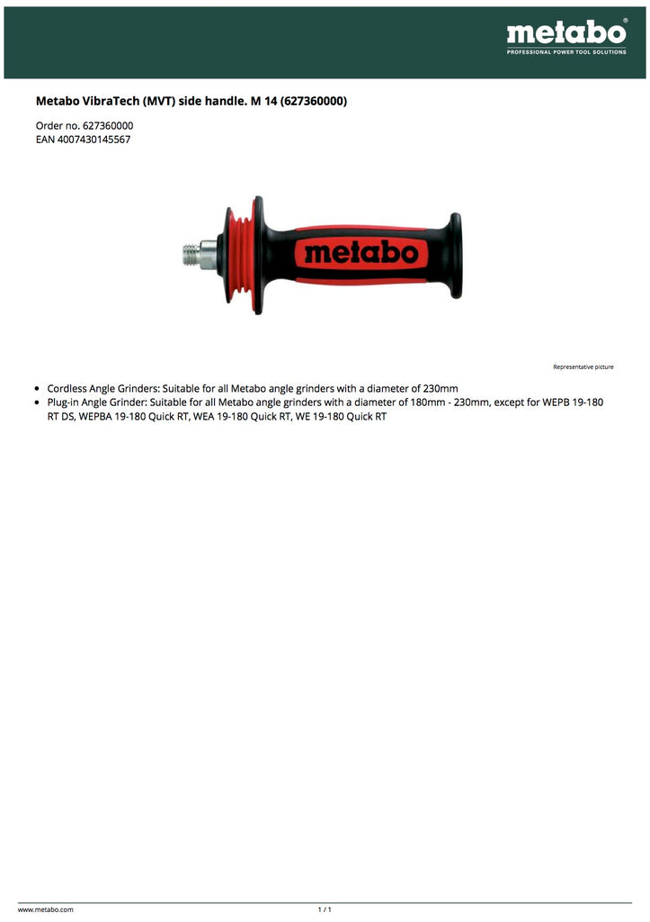 Metabo VibraTech (MVT) side handle. M 14 (627360000)
