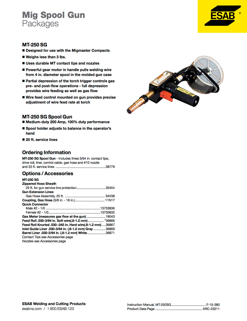ESAB MIG Spool Gun Spec Sheet