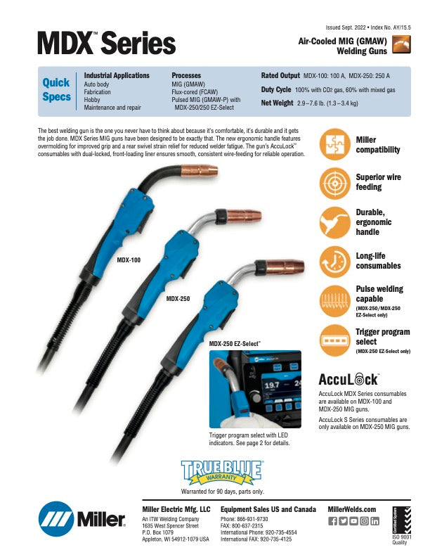 Miller MDX-250 MIG Gun Spec Sheet