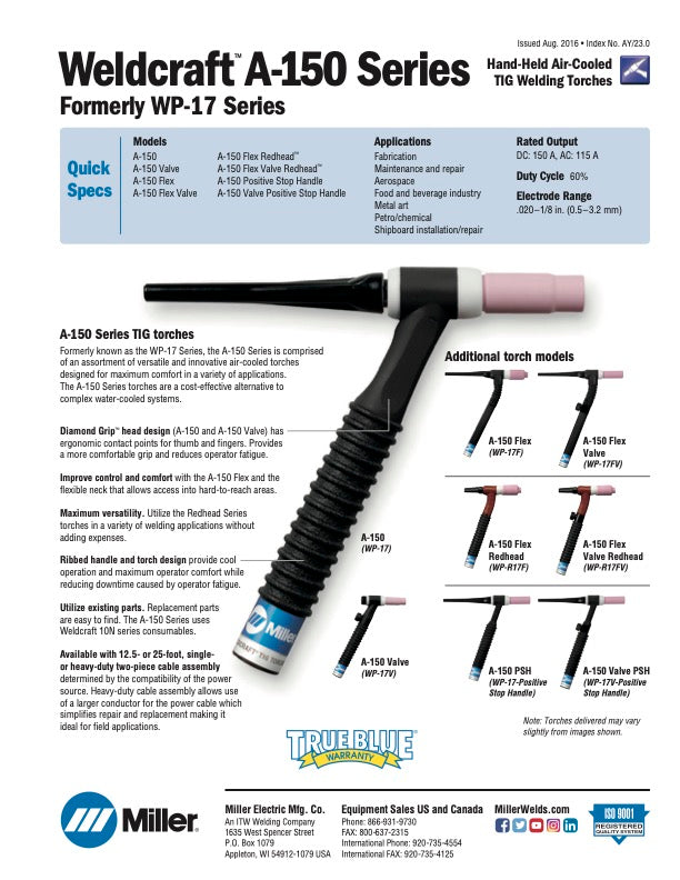 weldcraft WP-17 150A Torch Spec sheet