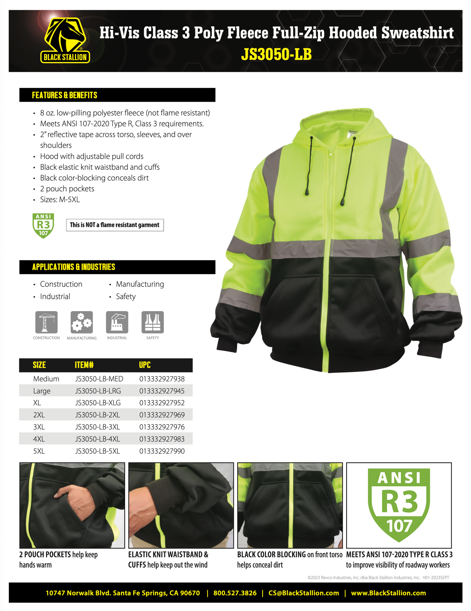 Black Stallion Hi Vis Jacket SPec Sheet