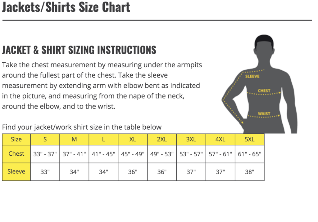 FR Shirt Size Guide