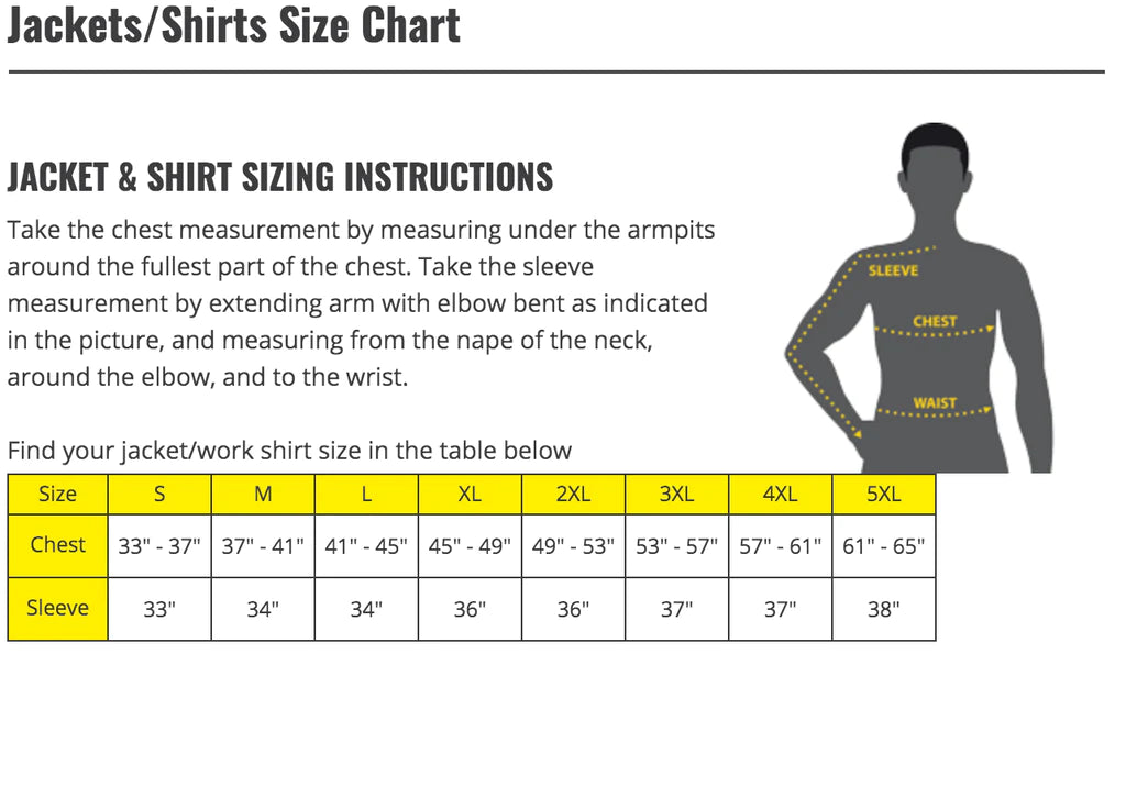 Jacket size chart