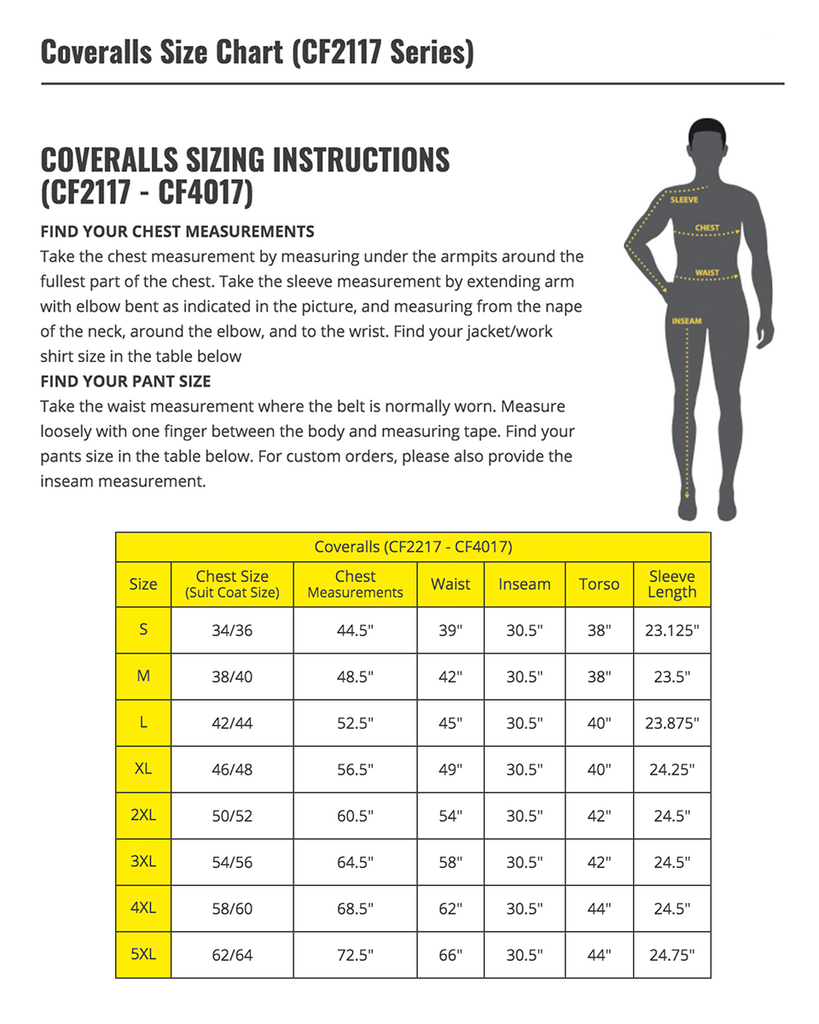 Coverall Size Chart