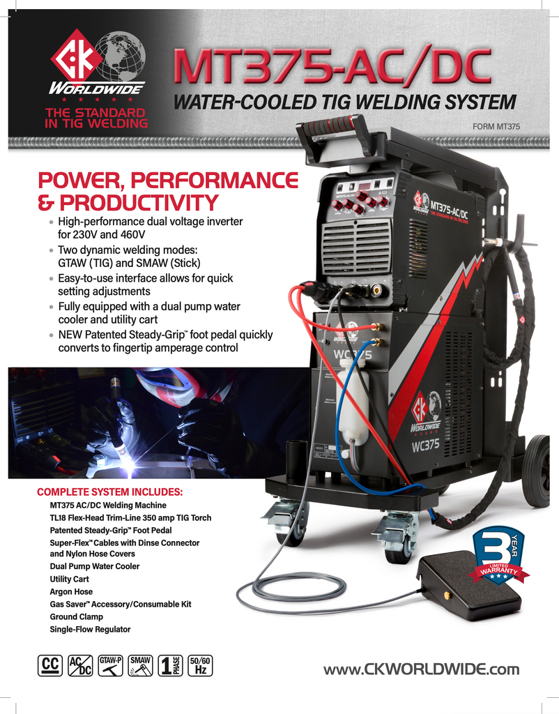 CK Worldwide MT375-AC/DC TIG Welder Spec Sheet