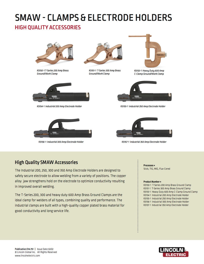 Clamps & Electrode Holder Specification Guide Cover