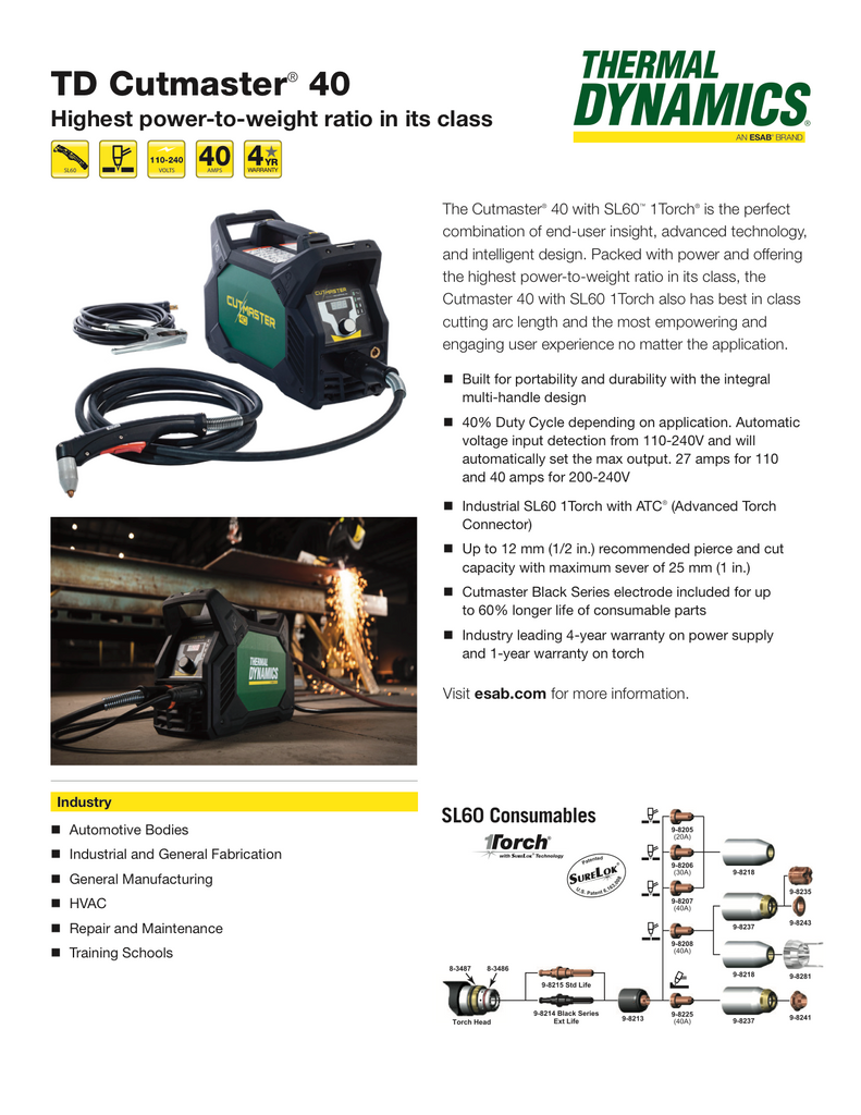 TD Cutmaster 40 Spec Sheet and Facts