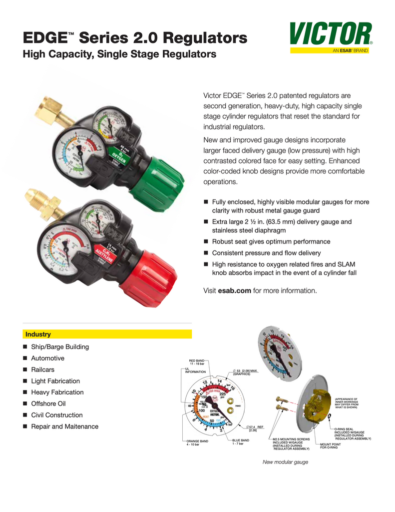 Edge 2.0 Victor Acetylene Regulator Spec sheet