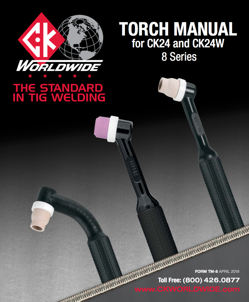 CK Worldwide CK24 Low Profile flexible TIG Torch w/ SuperFlex Cable Specs and Data Sheet