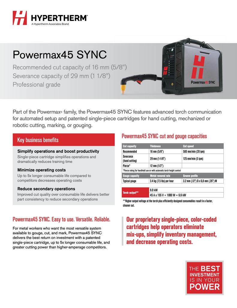 Hypertherm Powermax45 SYNC Spec sheet