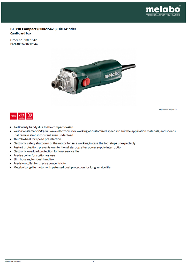 Metabo GE 710 Compact Die Grinder - 600615420