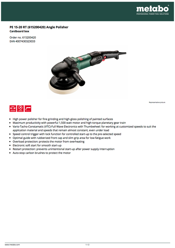 Metabo PE 15-20 RT Angle Polisher - 615200420