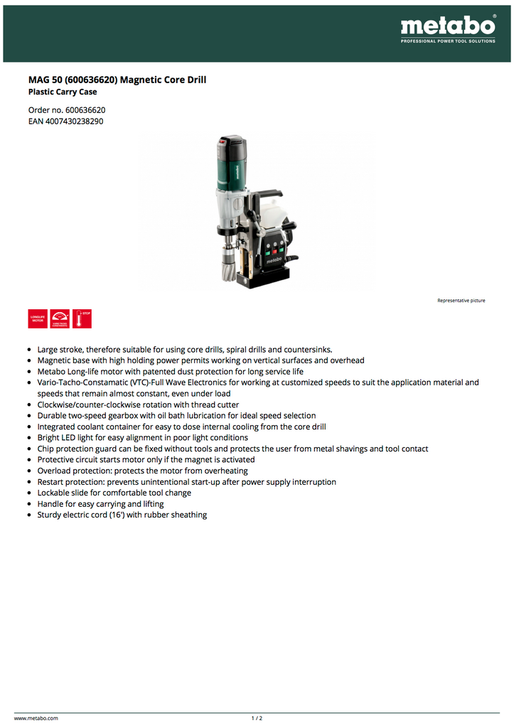 Metabo MAG 50 Magnetic Core Drill - 600636620