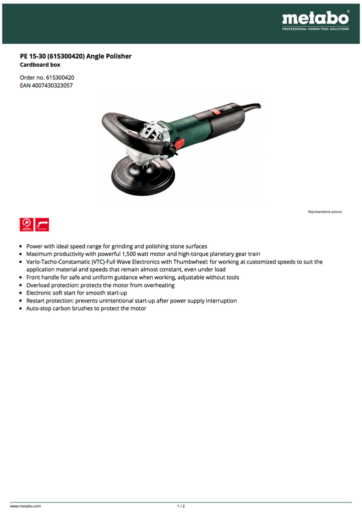 Metabo PE 15-30 Angle Polisher - 615300420