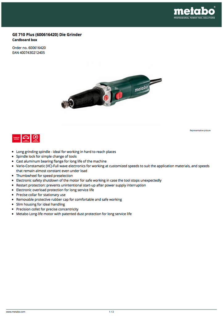 Metabo GE 710 Plus Die Grinder - 600616420