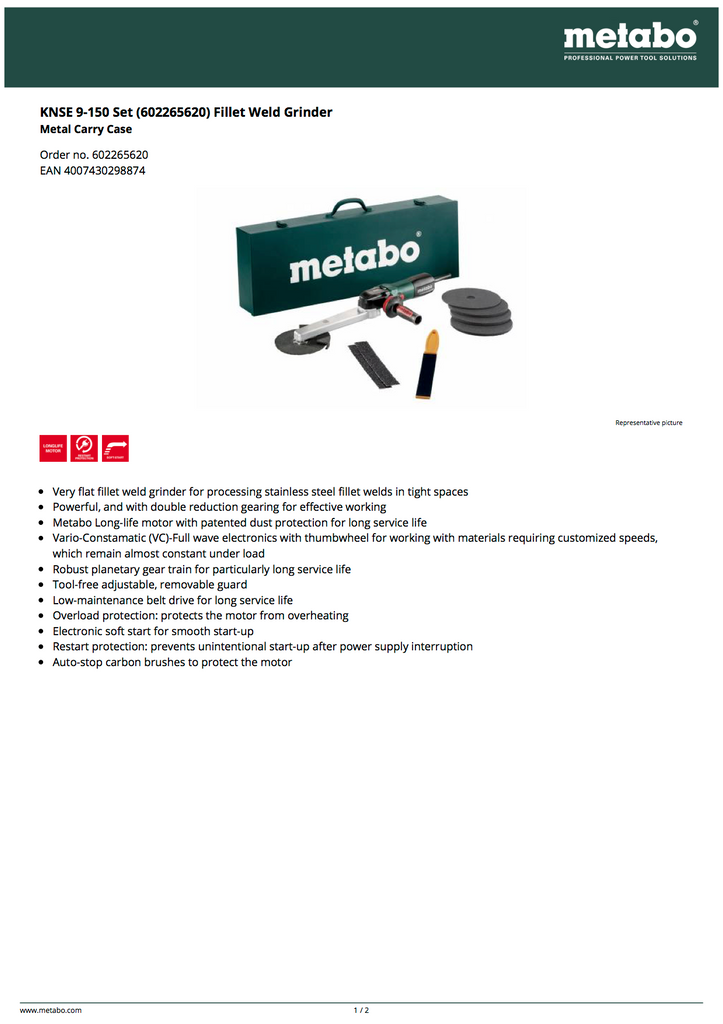 Metabo KNSE 9-150 Set Fillet Weld Grinder - 602265620