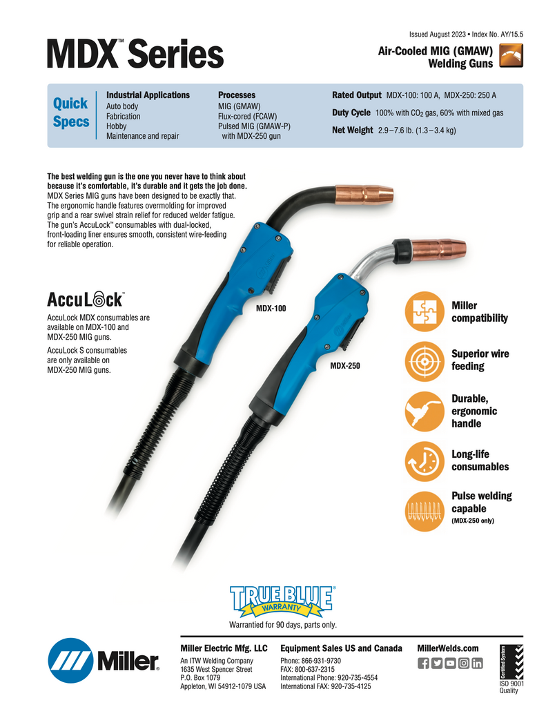 Miller MDX MIG Gun Spec Sheet