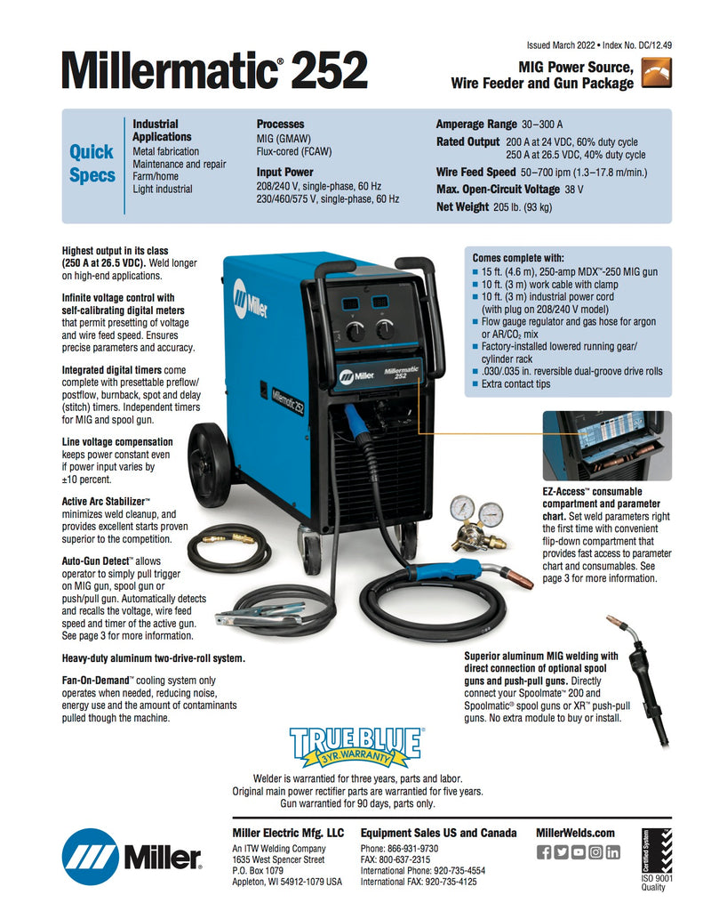 Miller multimatic 252 Spec sheet cover page