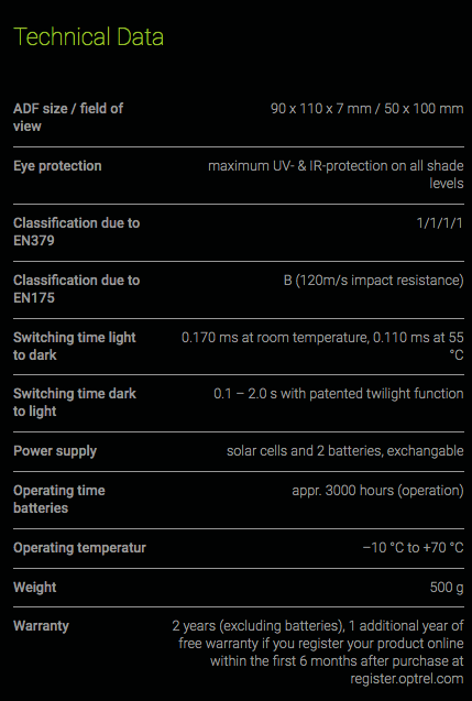 OPT1006500 Spec Sheet