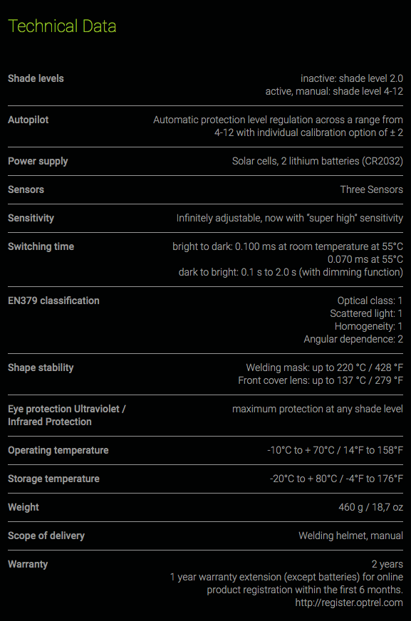 OPT1006900 Spec Sheet