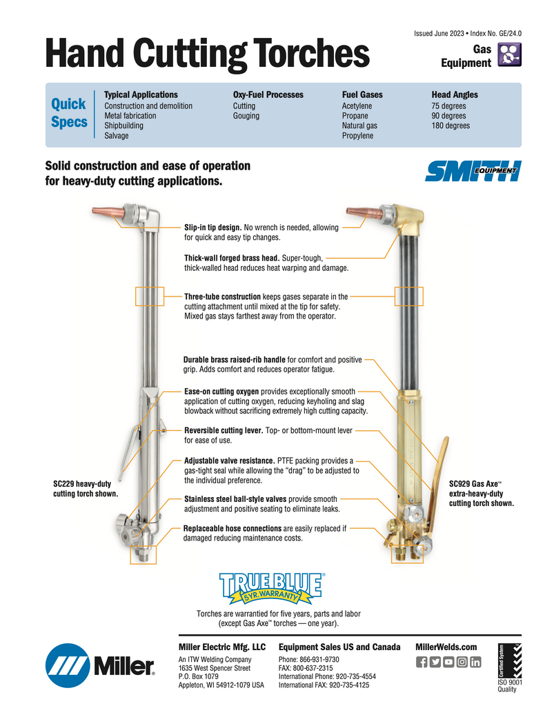 Smith Gas Axe SC929 Spec Sheet and replacement parts