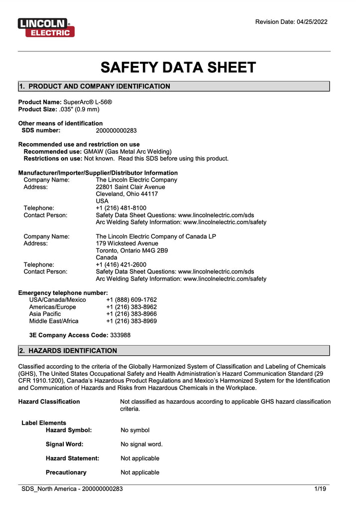 Lincoln Superarc Spec Sheet