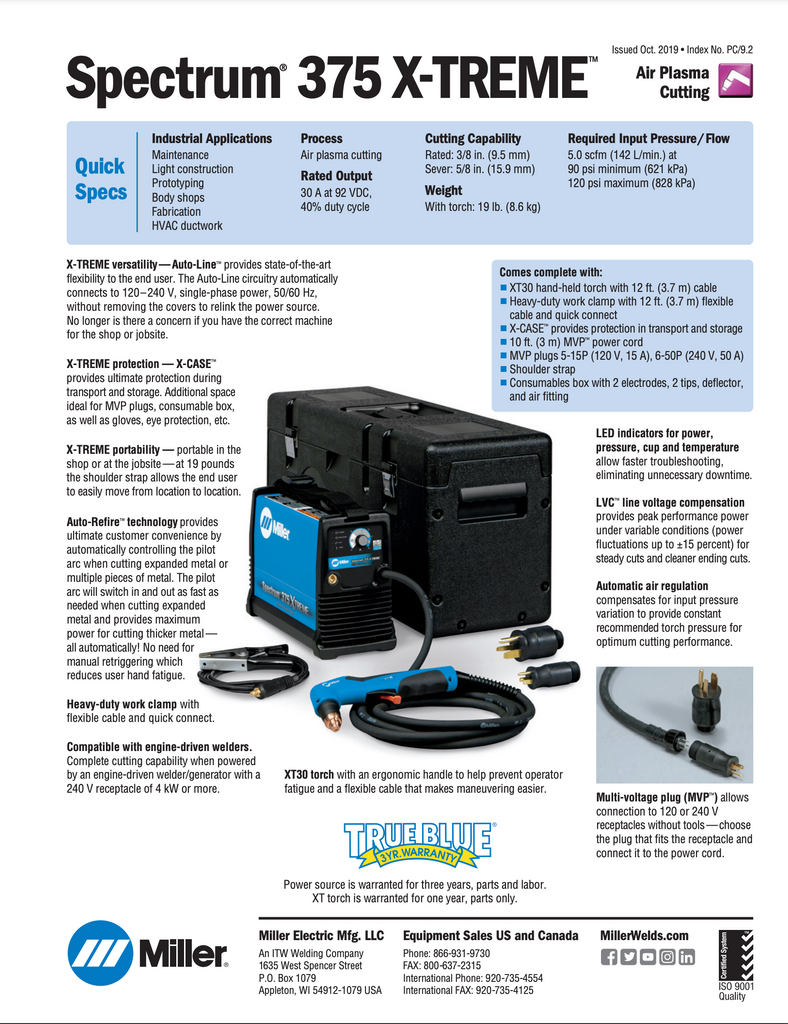 Spectrum 375 XT Spec Sheet 1st Page